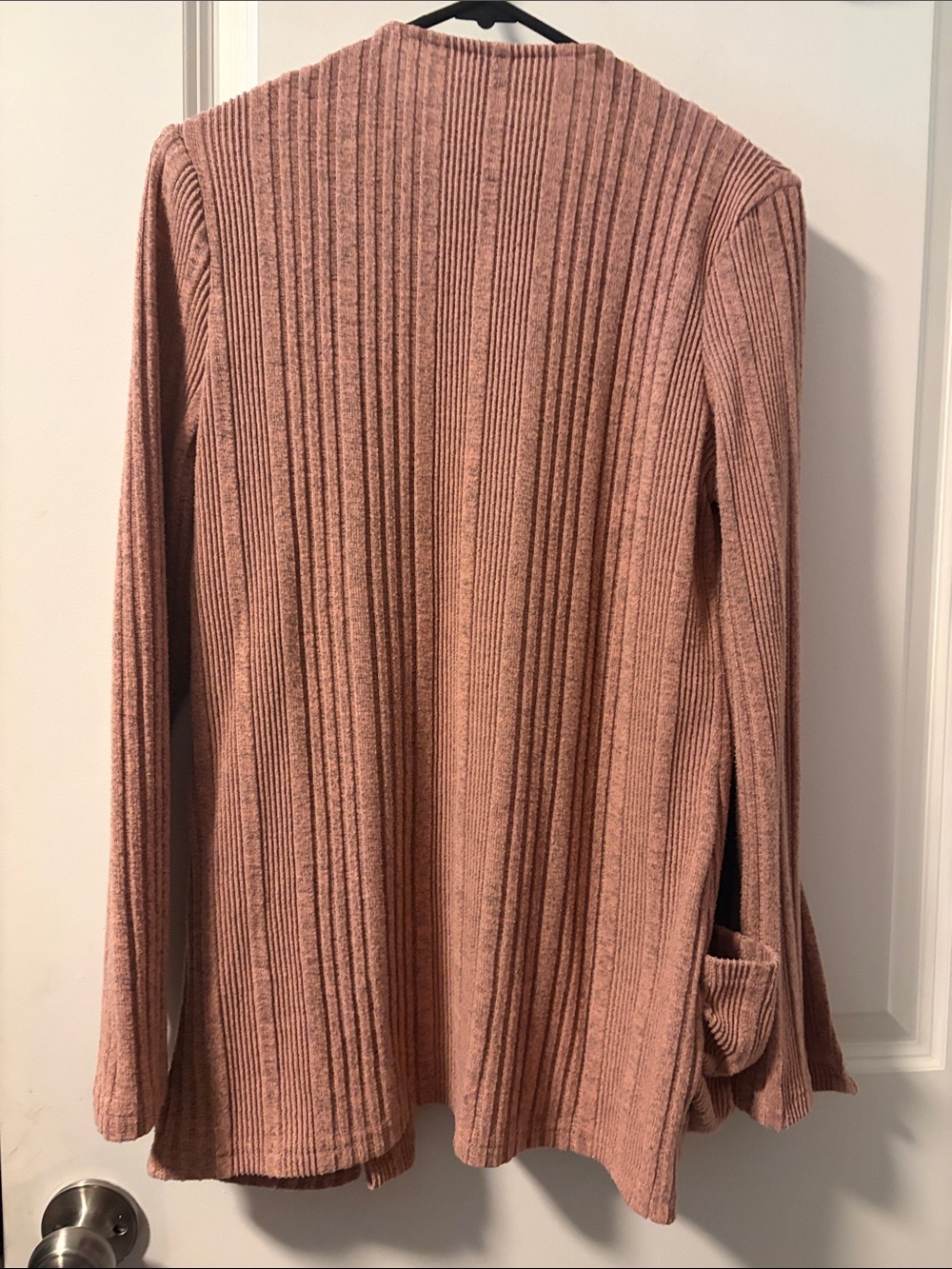 Open-Front Ribbed Cardigan with Pocket Ruching - Dusty Pink - Picture 4 of 4